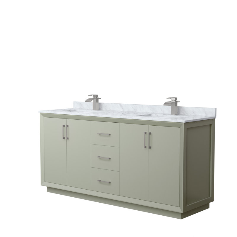 Ensemble de meuble-lavabo double 72 po Strada_ Marbre de Carrare blanc, Vert clair, Gris