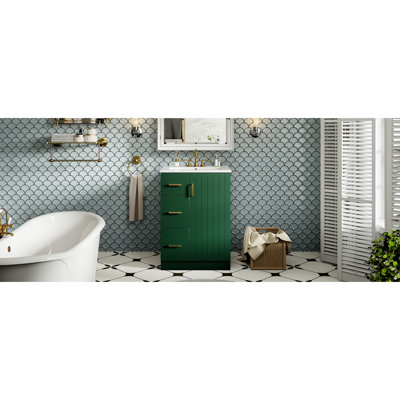 Petite armoire de lavabo de salle de bain avec 2 tiroirs, porte à fermeture en douceur et lavabo encastré: charnières fermées pour économiser de l'espace