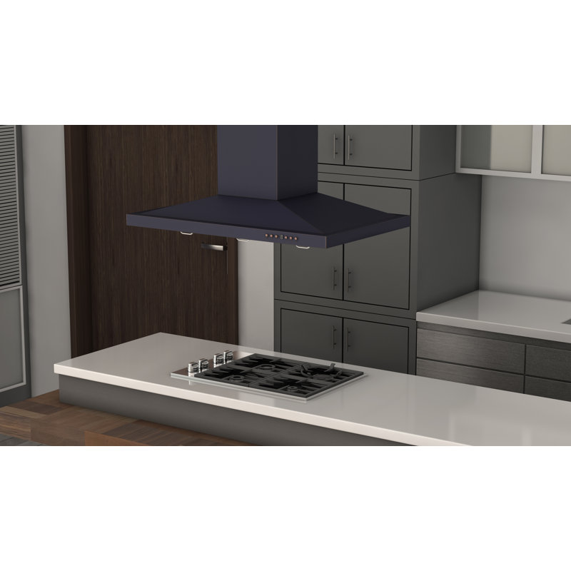 30" 400 CFM Ducted Island Range Hood, Hand-Hammered Copper, 36"