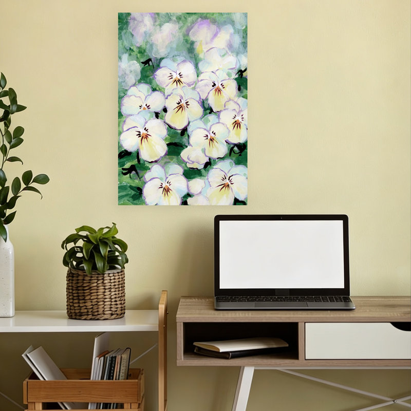 «Delicate Pansy Blooms», art mural nature délicate, 18" H x 12" W