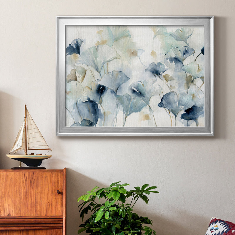 Glorieux ginkgo - peinture encadrée, Toile avec cadre argenté, H 26,5 po x l 36,5 po x P 1,5 po