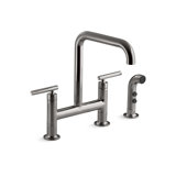 Kohler Purist® Two Handle Deck-Mounted Bridge Kitchen Sink Faucet with Pull Out Side Sprayer