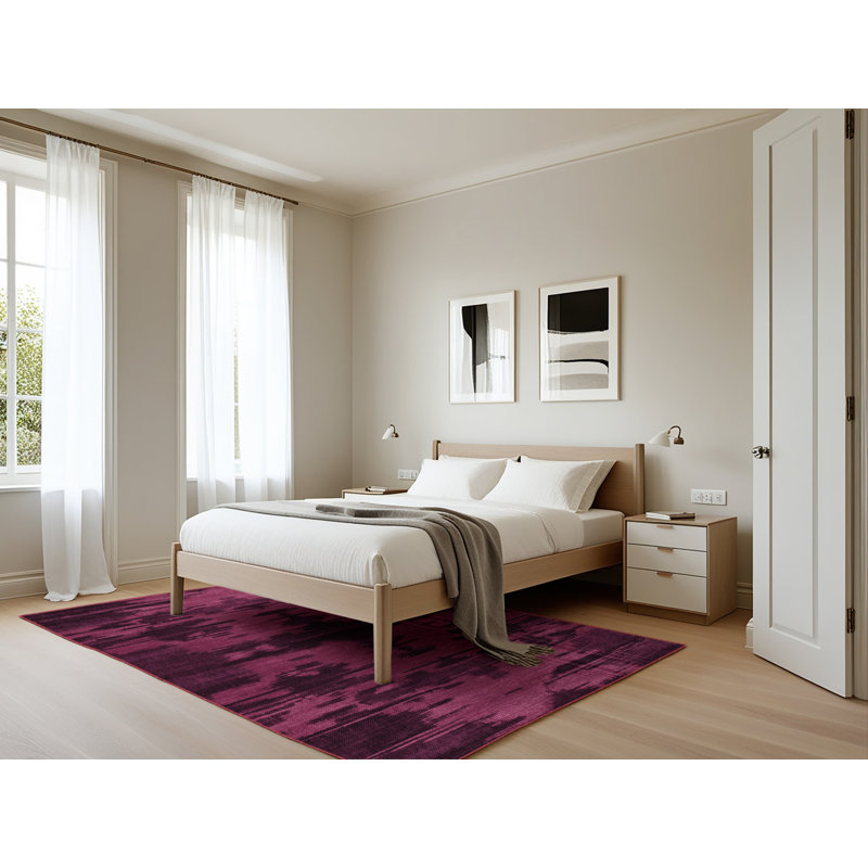 Tapis rouge abstrait lavable à la machine, Rectangle 5 pi x 7 pi