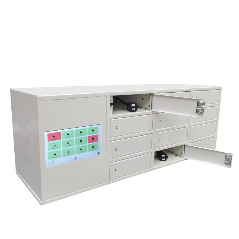 FixtureDisplays@ 25.9" x 9.1" x 10.4" Touchscreen Secure Cellphone Locker System with Restricted Access 110V outlet Per Slot 10210-WHITE
