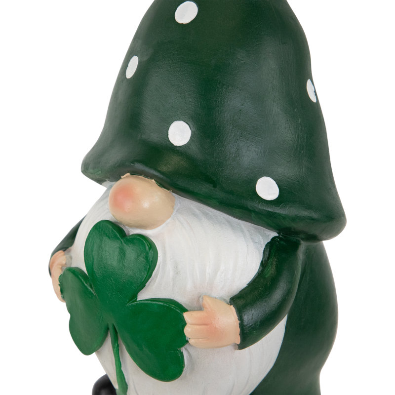 Statue de jardin d'extérieur 7,75 po Shamrock Gnome St. Patrick's Day