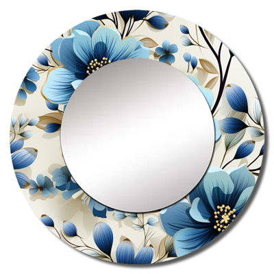 Ridaan Blue Coastal Elegance Floral Pattern - Floral Unique Wall Mirror, Blue Mirror, Printed Metal Art