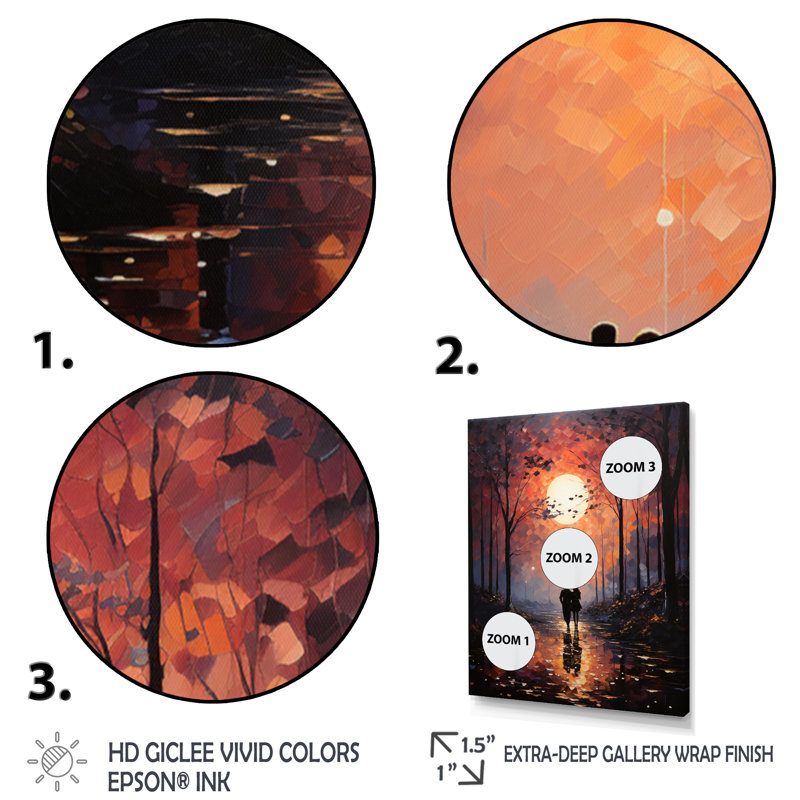 Lorah Couple romantique, paysage embrassant le coucher de soleil II sur toile, H 20 po x l 12 po x P 1 po, Toile tendue