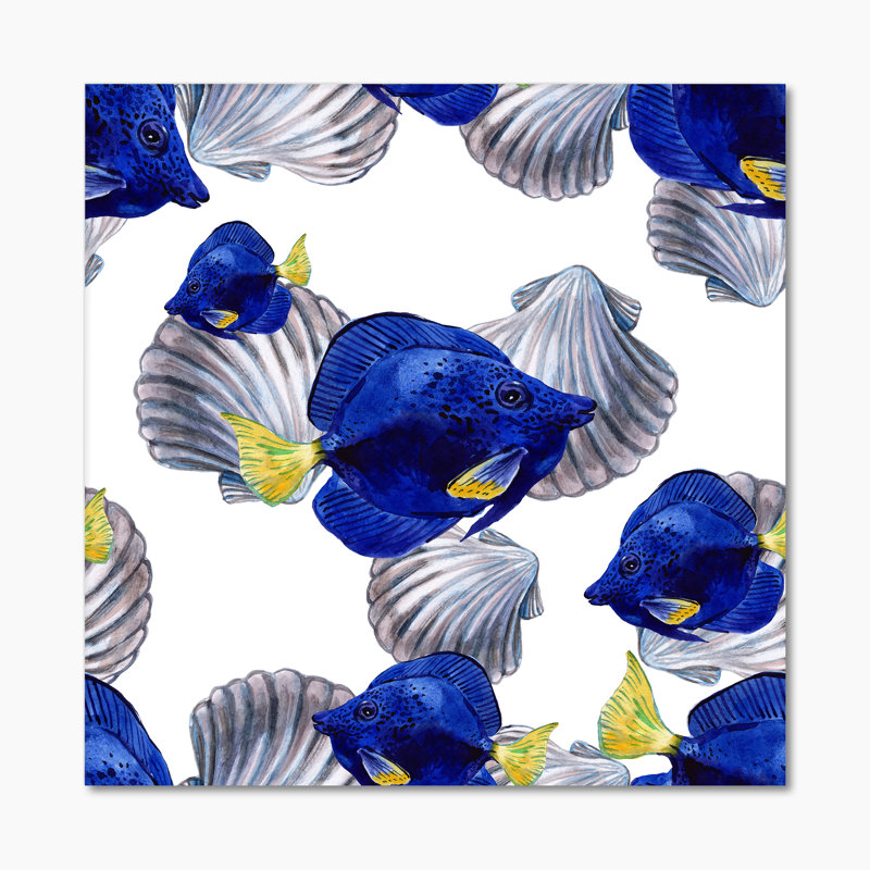 «Deep Blue Fish», impression d'art sur toile nautique et côtier foncé, H 30 po x l 30 po x P 1 po, Toile tendue