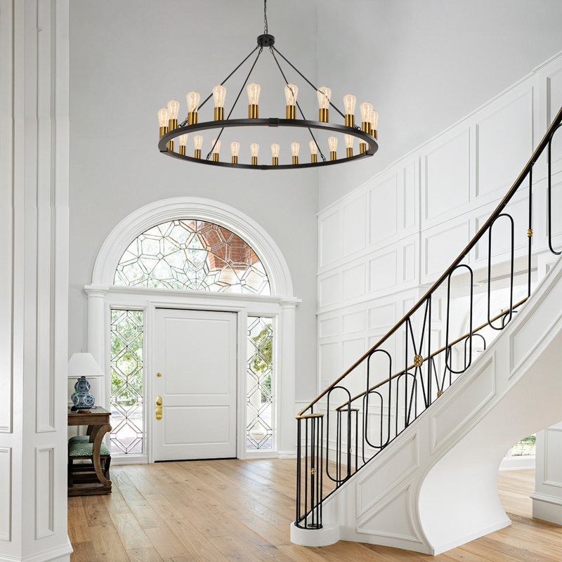 Costachi 24-Light Wagon Wheel Chandelier, 47-Inch Round Farmhouse Chandelier Extra Large for High Ceilings (Bulbs not included)