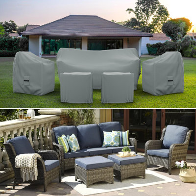 Argyri Patio Furniture Cover Set, 5 Person Outdoor Furniture Covers, Water-Repellent UV & Weather Resistant Covers for Layinsun Sofa, Chairs & Ottomans with Elastic & Padded Handles