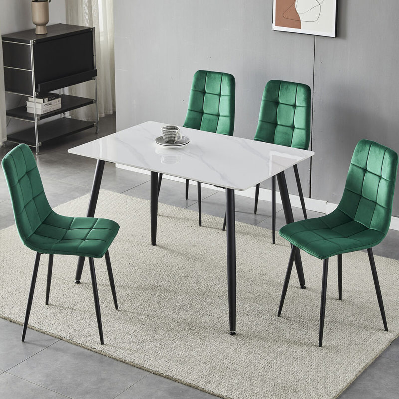 Fulshear 4 -Person Ceramic Dining Set, 89"H x 128"L x 8"W, Gloss White, Yellow/Black