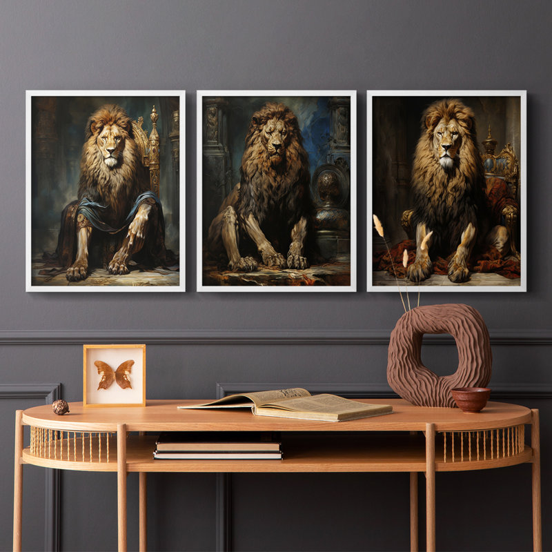 Série royale d'animaux LX - ensemble de 3 estampes numériques encadrées - prêt à être accroché, Blanc, H 20 po x l 16 po