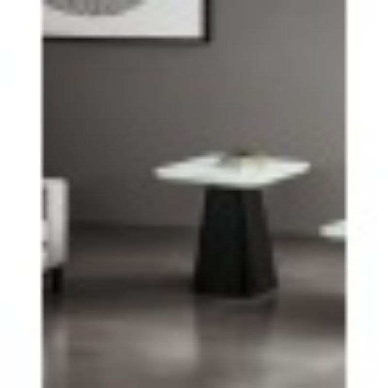 Ensemble de table 3 pièces de style contemporain 1 table basse carrée 2 x table de bout carrée Faux marbre avec rebords incurvés doux, finition noire, salon principal