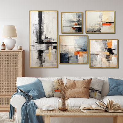 Abstrait collage noir sur route noire - ensemble de 5 reproductions d'art sur toile