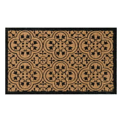 Clara Black Encaustic Non-Slip Outdoor Coir Doormat