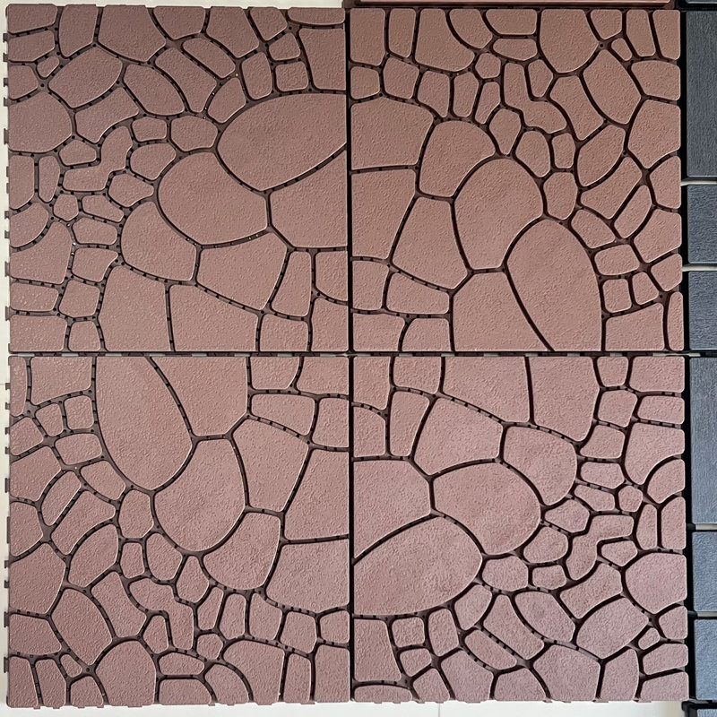 12'' L X 12'' W New Stone Texture Plastic Interlocking Deck Tile,44Pcs Included, Red Brown
