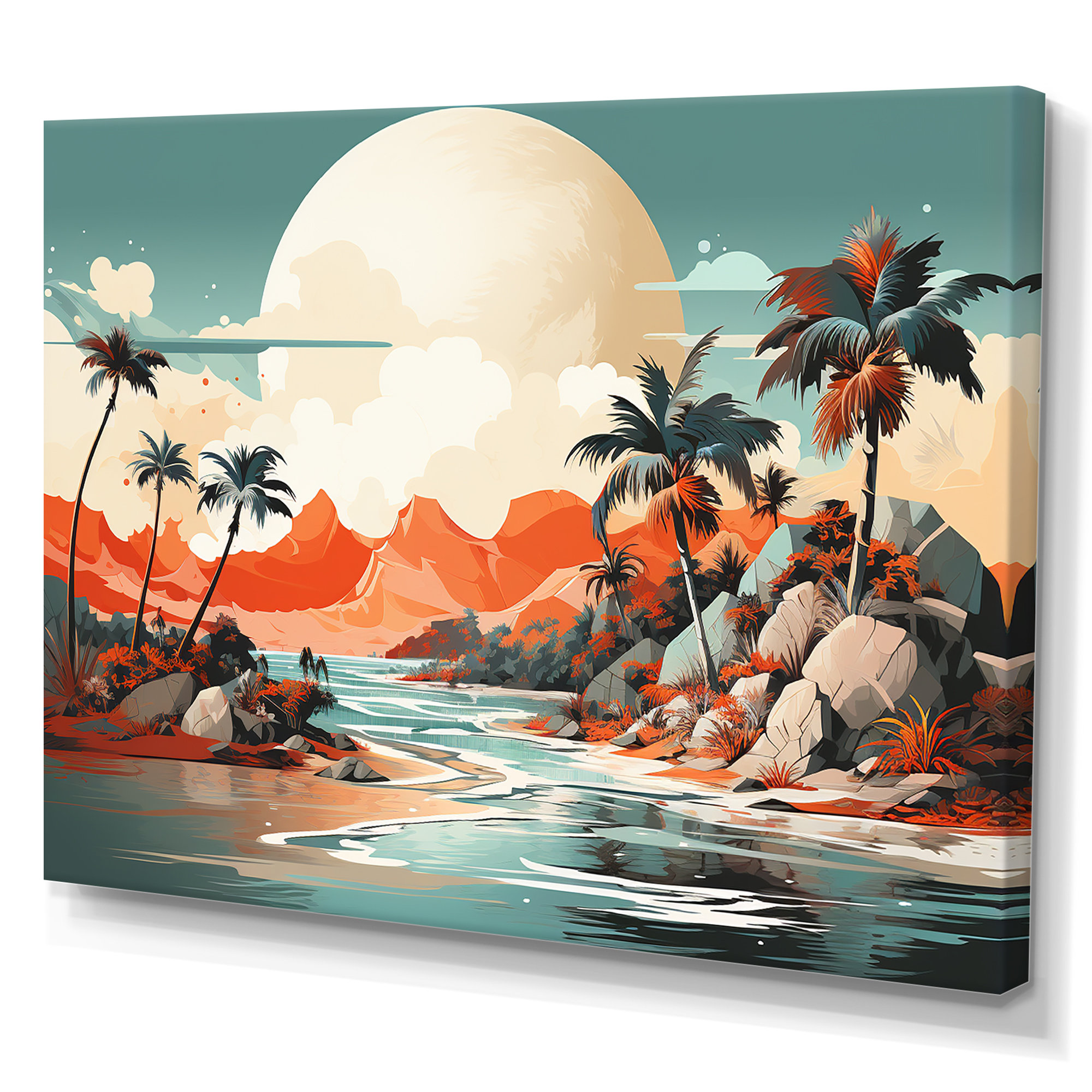 Art Deco Tropical Dreams at Sunset II - Abstract Landscape Wall Art Beachcrest Home Overall Size: 40\, image size:2000x2000