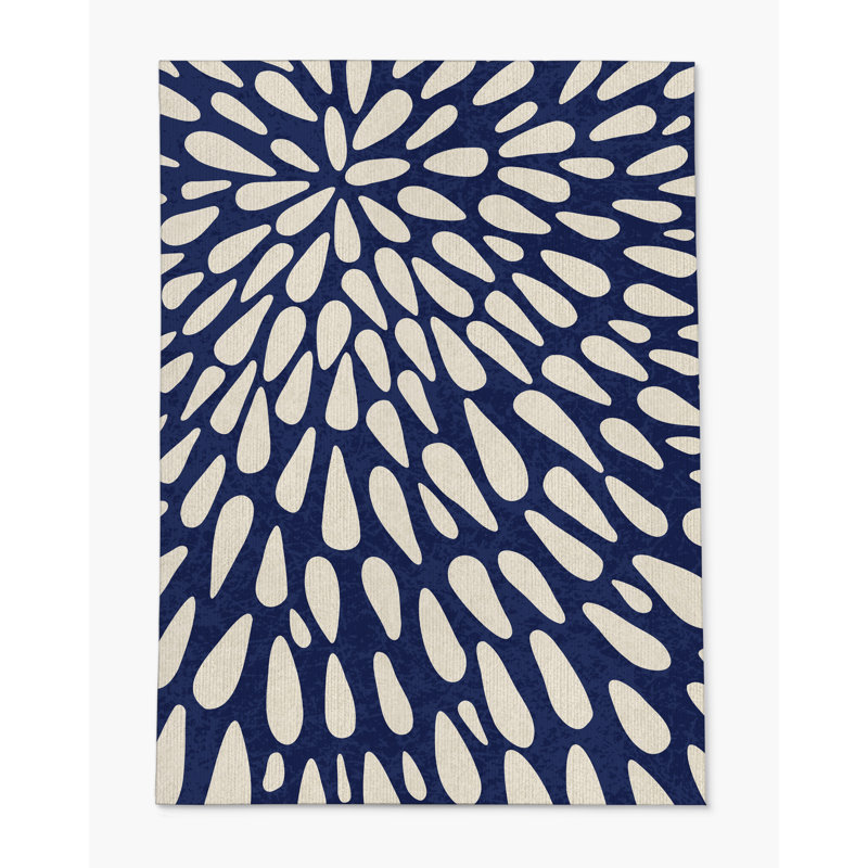 Tapis de chaise rectangulaire à poils courts Brenton, H 36 po x l 60 po, Bleu marine / beige