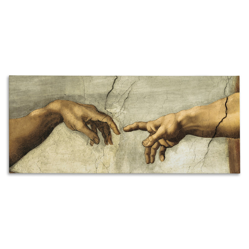 Mains de la création d'Adam, art mural sur toile tendue XL par Michelangelo, H 17 po x l 40 po x P 1,5 po