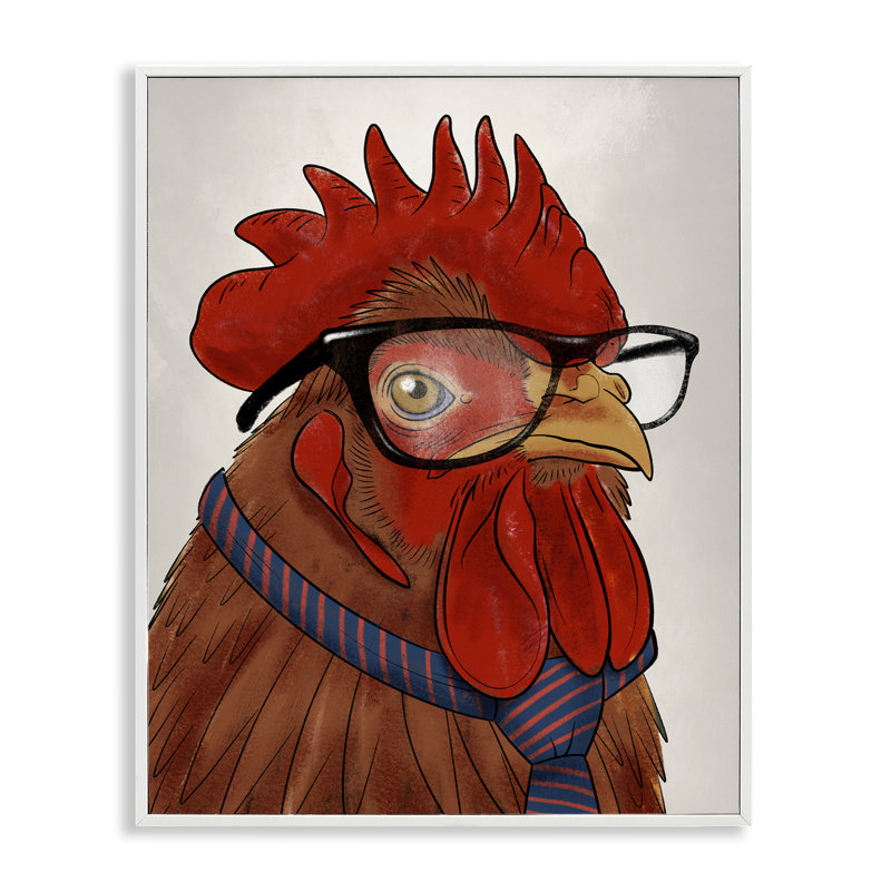 Trendy Rooster with Tie Framed Giclee, design by Marcus Prime, 14" H x 11" W, Coastal White Framed Giclee