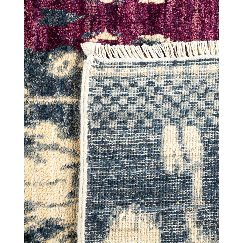 Tapis unique noué à la main moderne ivoire Urielle, 6 pi x 6 pi