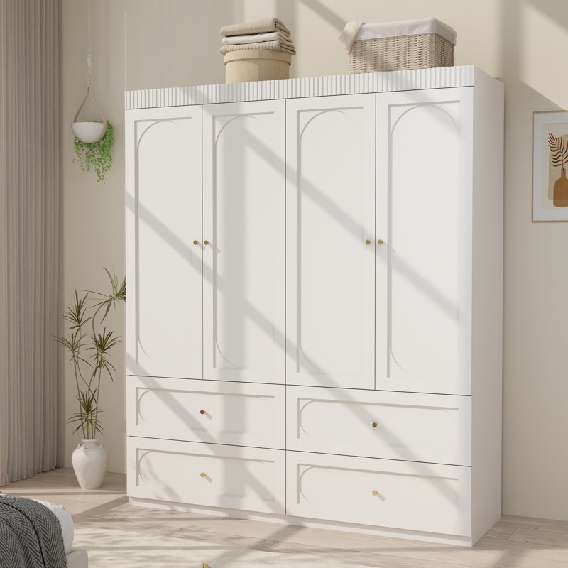 Modern 4-Door Wardrobe with 4 Drawers, Multi-Purpose Storage Cabinet for Bedroom, Elegant Design with Ample Space