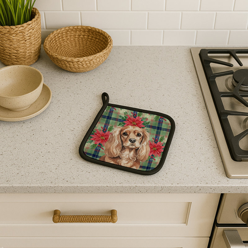 Paire de poignées Ruby Cavalier Spaniel Christmas Poinsettas, Brun