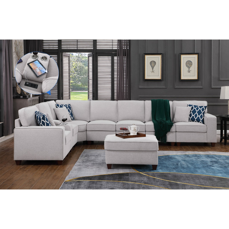Jessica Sectional Sofa With Ottoman, Light Gray
