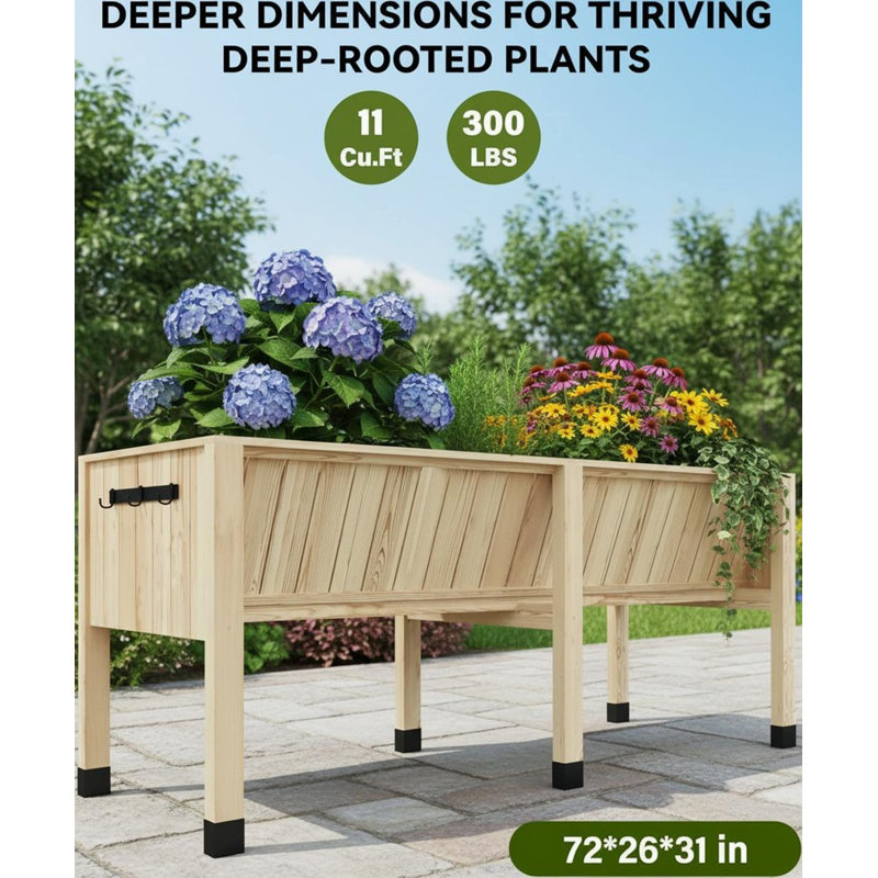 Lit de jardin surélevé en bois 13,7 pouces de profondeur, H 30,31 po x l 45,87 po x P 23,62 po, Bois naturel