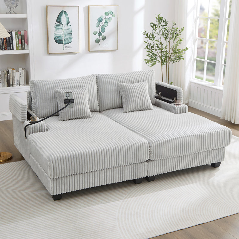 Canapé-lit moderne avec méridienne 75,5 po, Gris clair