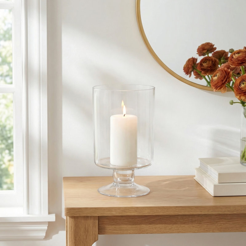 Perry Glass Tabletop Hurricane, 8.85" H x 4.9" W x 4.9" D