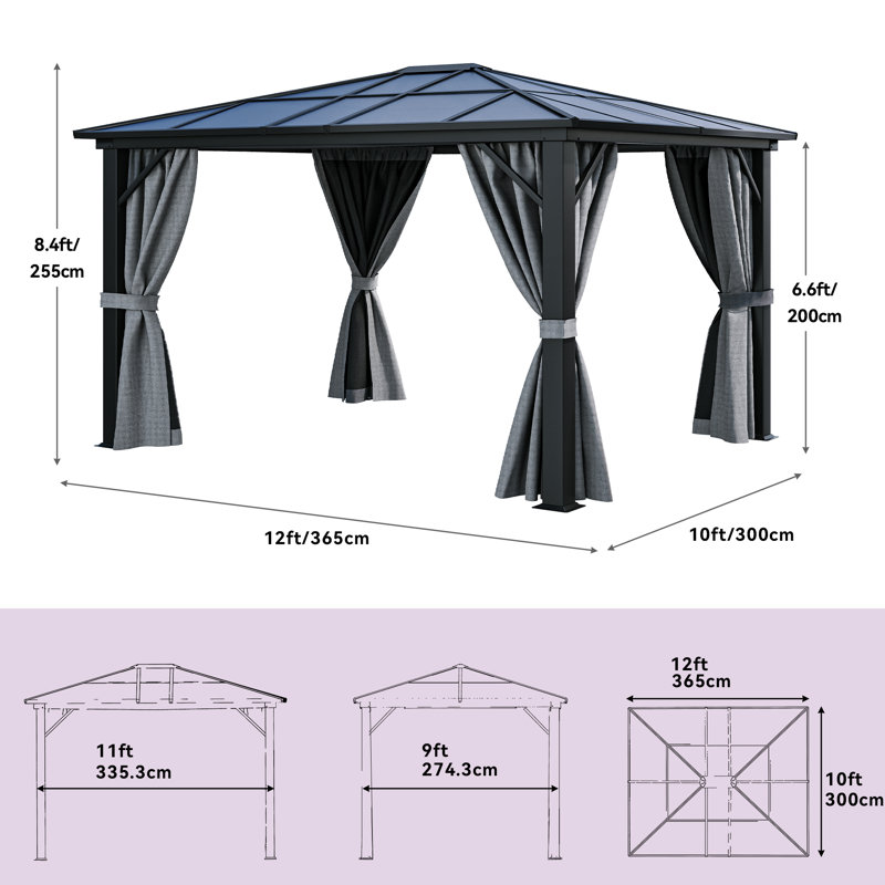 12 Ft. W x 10 Ft. D Aluminum Patio Gazebo, Gray