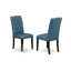 Ensemble de table de salle à manger 5 pièces comprenant une table ronde et 4 chaises de cuisine en tissu de lin bleu avec dossier capitonné - Finition noire-476040933