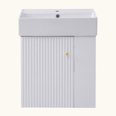 Modern Floating Bathroom Vanity with Ceramic Basin and Left Side Storage