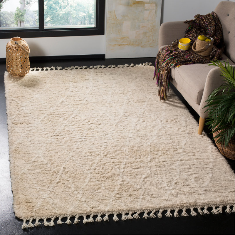 Tapis ivoire / beige en laine et coton touffeté à la main Powell, Rectangle 8 pi x 10 pi