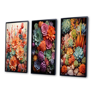Ensemble de 3 fleurs oranges et roses succulentes