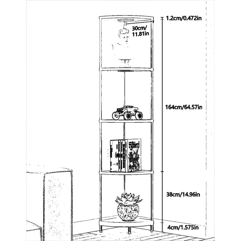 Lampe sur pied d'angle avec éclairage à DEL RGBCW, support de rangement à 5 niveaux, luminosité et couleur réglables, organisateur d'étagères pour salon, chambre à coucher, bureau