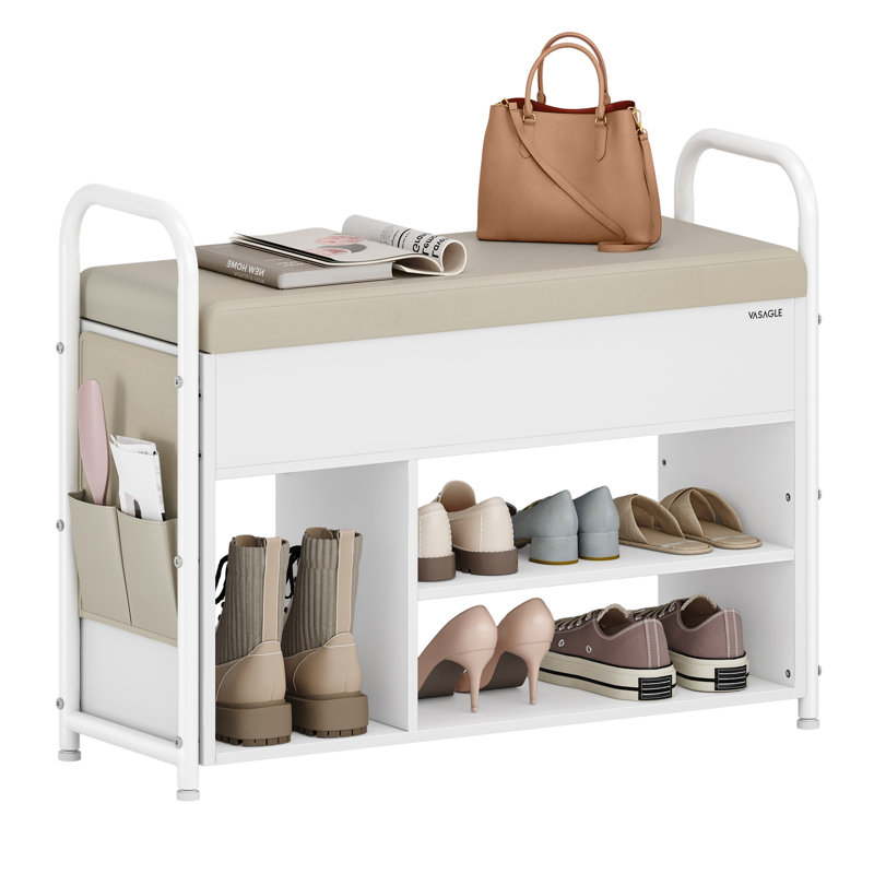 6 Pair Shoe Storage Bench, Cloud White