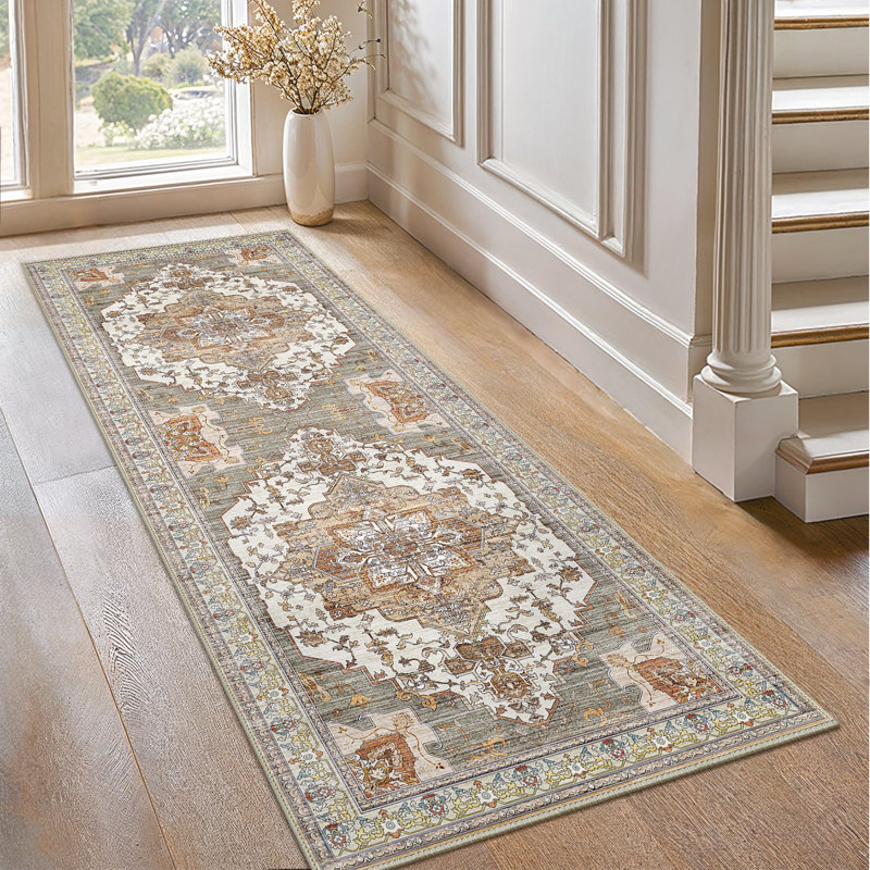 Machine Printed Area Rug, Brick/Beige, Runner 60 x 120 cm