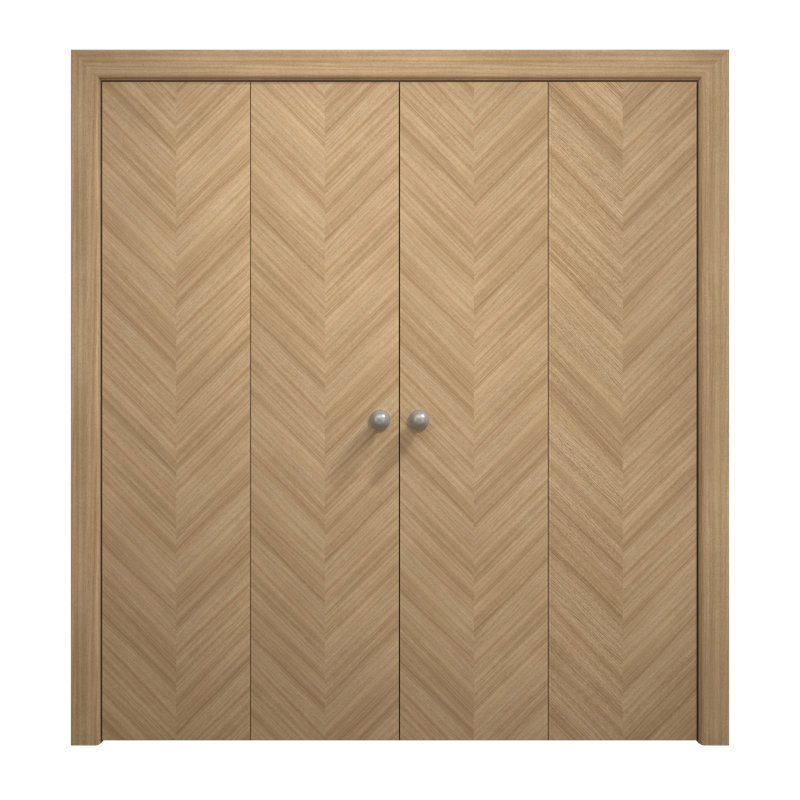 Portes coulissantes doubles pliantes pour placard 72 x 80 pouces Ego 5005 Chêne naturel, rails robustes, moulures, garnitures, quincaillerie, bois massif, portes de placard de chambre
