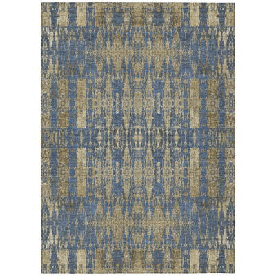 9' X 12' Blue Taupe And Beige Moroccan Washable Indoor Outdoor Area Rug