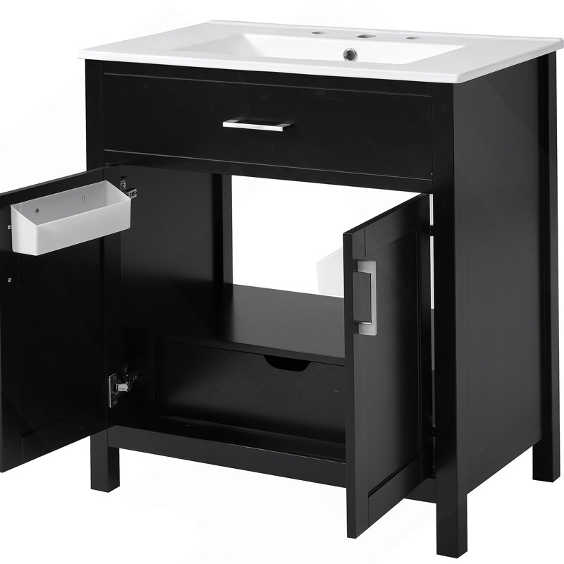 Meuble-lavabo de 30 pouces avec lavabo en céramique et beaucoup de rangement - le choix parfait pour les petites salles de bain
