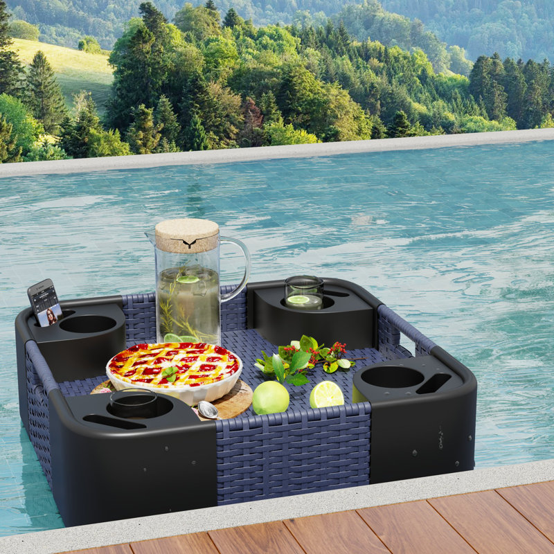 Plateau flottant pour la piscine, plateau en osier pour l'intérieur et l'extérieur, Bleu, L 23,62 po x P 23,62 po