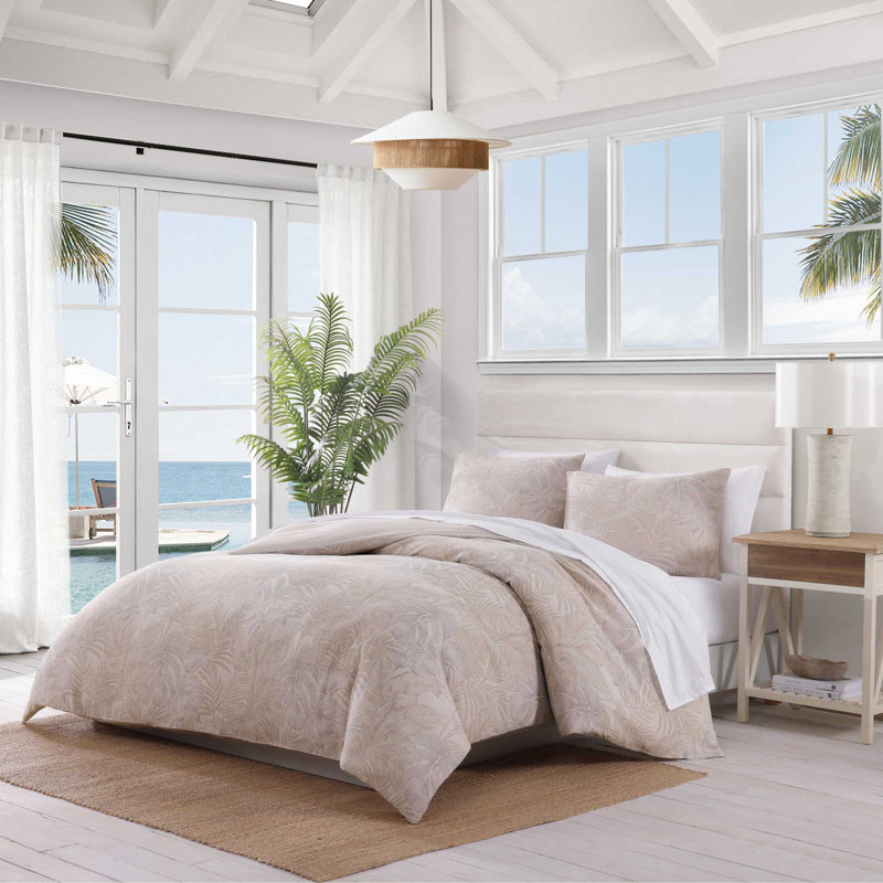 Ensemble d'édredon en coton beige Tommy Bahama, Édredon pour grand lit + 2 taies décoratives