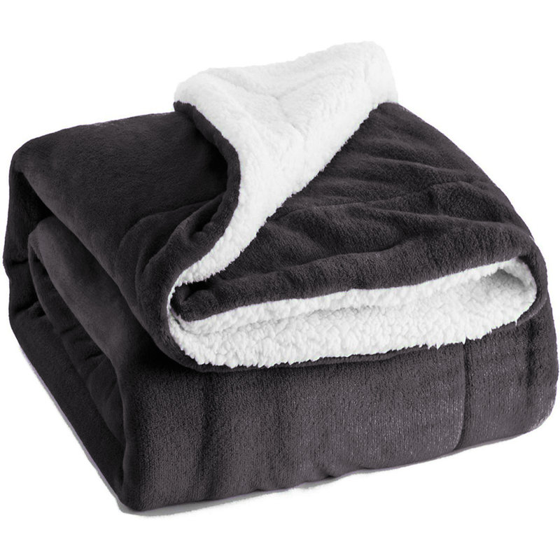 Ultra-Soft Sherpa Fleece Blanket(Reversible), Black, 240cm x 200cm