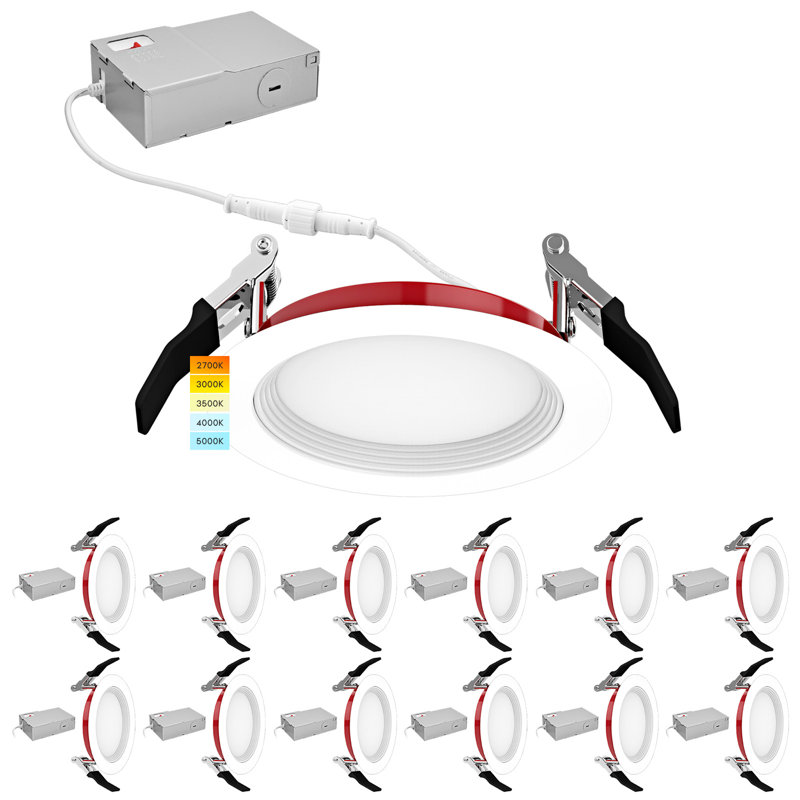 Luxrite 4'' Selectable Color Temperature 10 Watt Dimmable Air-Tight IC Rated LED Canless Recessed Lighting Kit
