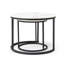 Ensemble de 2 tables basses gigognes blanches avec plateau aspect marbre, structure en métal noir, style industriel moderne pour le salon