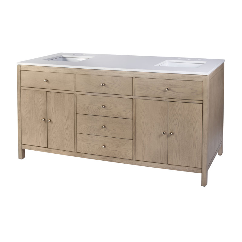 Nora 72 in. W Quartz Double Sink Bathroom Vanity Set, Light Oak