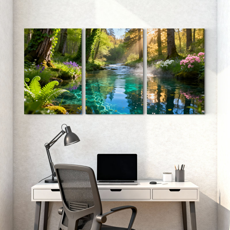 Ensemble de 3 impressions sur toile, paysages et paysages urbains, H 24 po x l 48 po