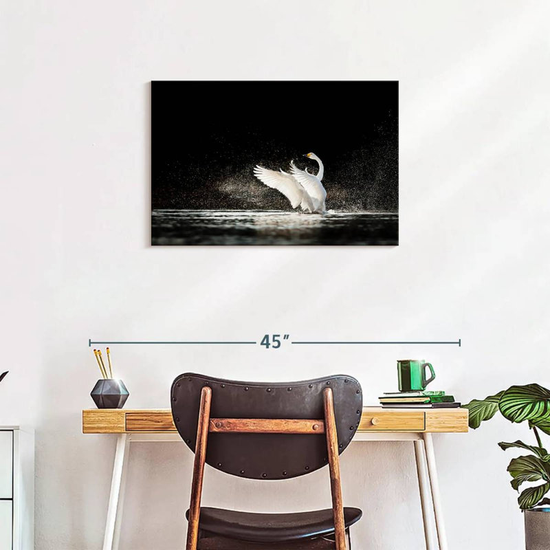 Swan Splashing Water, 20" H x 30" W